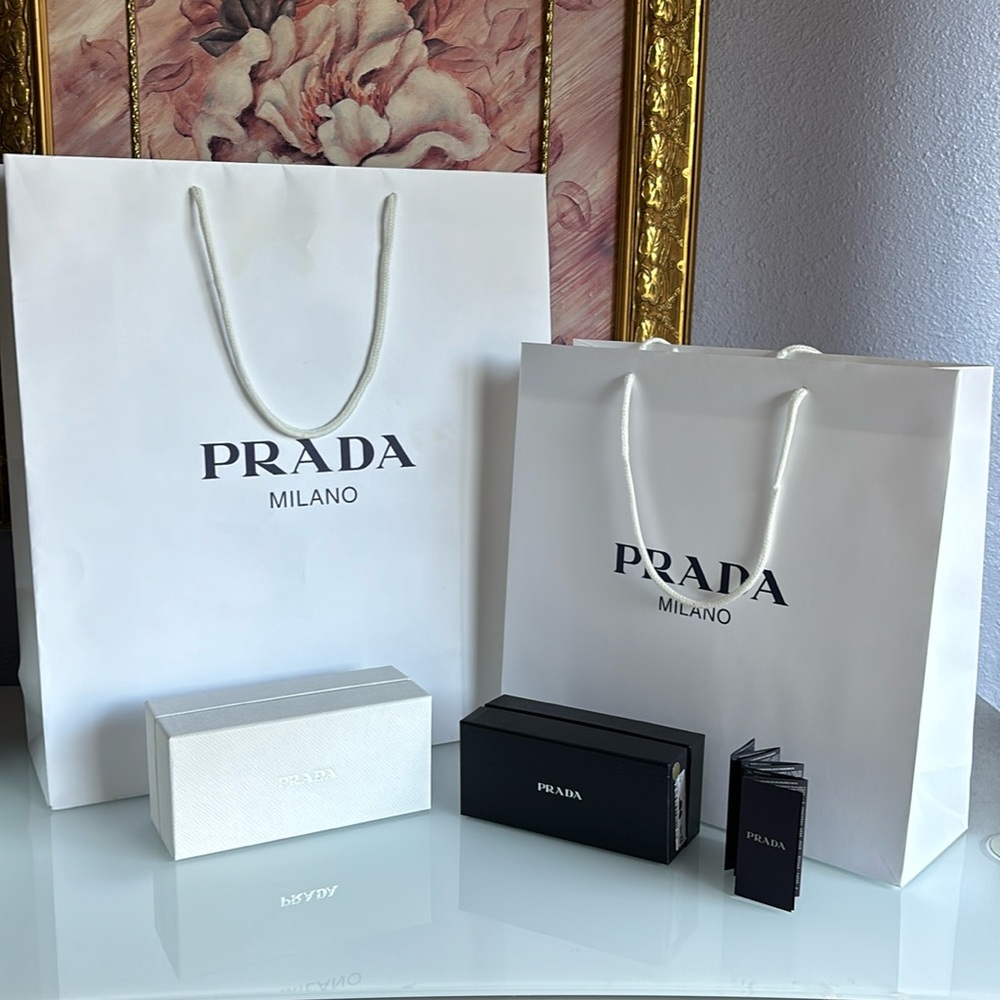 2 Authentic PRADA shopping bags and boxes